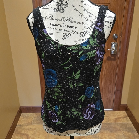 Alex Evenings Black Floral Sparle Jacket and Top Set - Picture 4 of 7